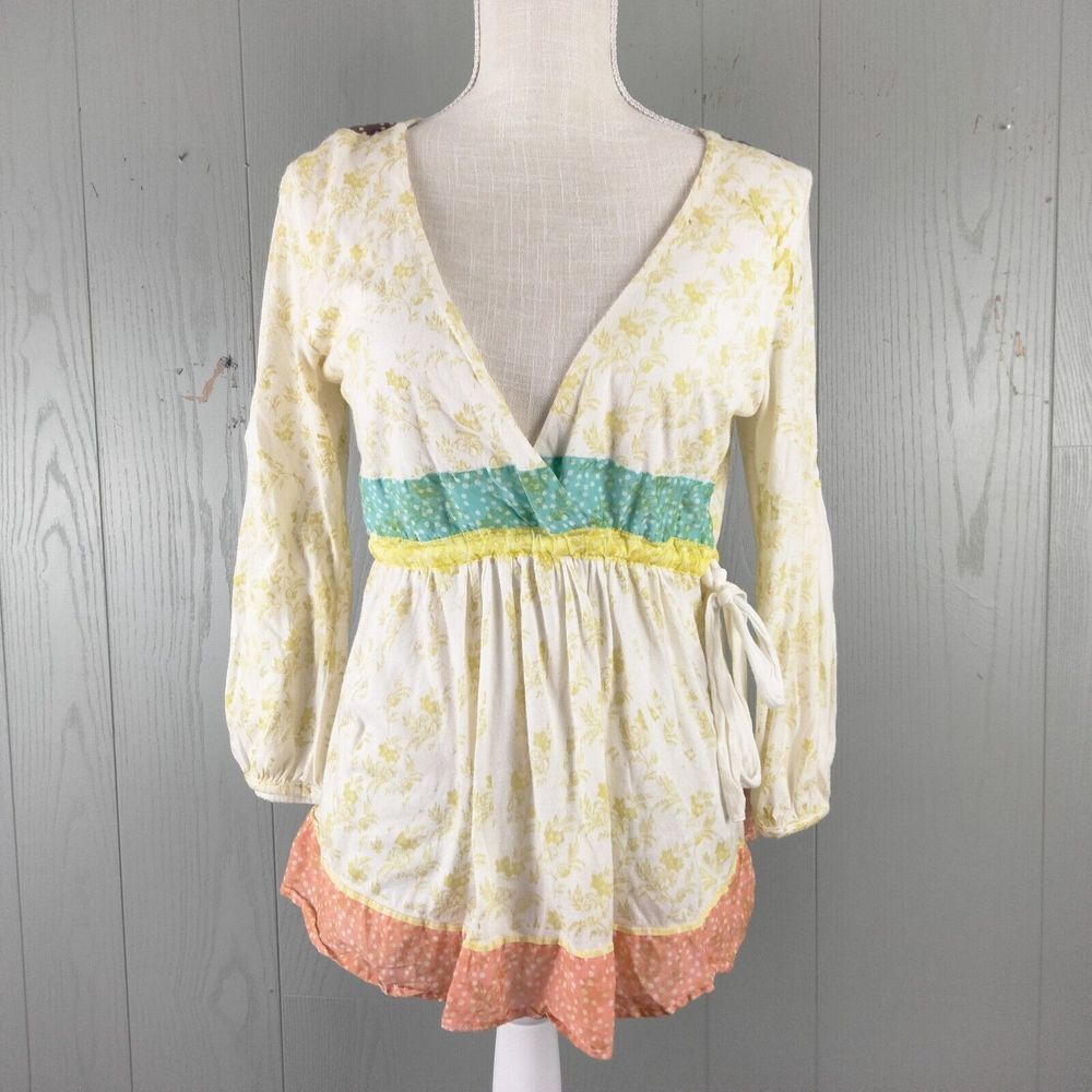 Vintage 90s Y2K Language Top‎ Large Fairy Cottagecore Boho Milk Maid Cotton Silk